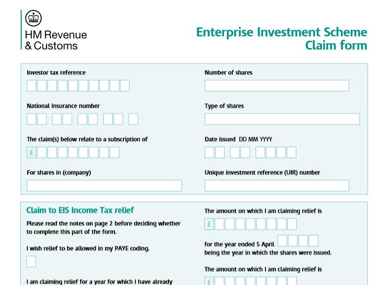 EIS3 tax claim form